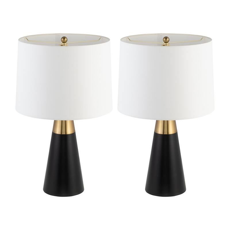 Sagebrook Home Modern Glam Neutral Metal, Set Of 2, 23"H Cone Table Lamps, Black/Gold - 13" x 13 ...